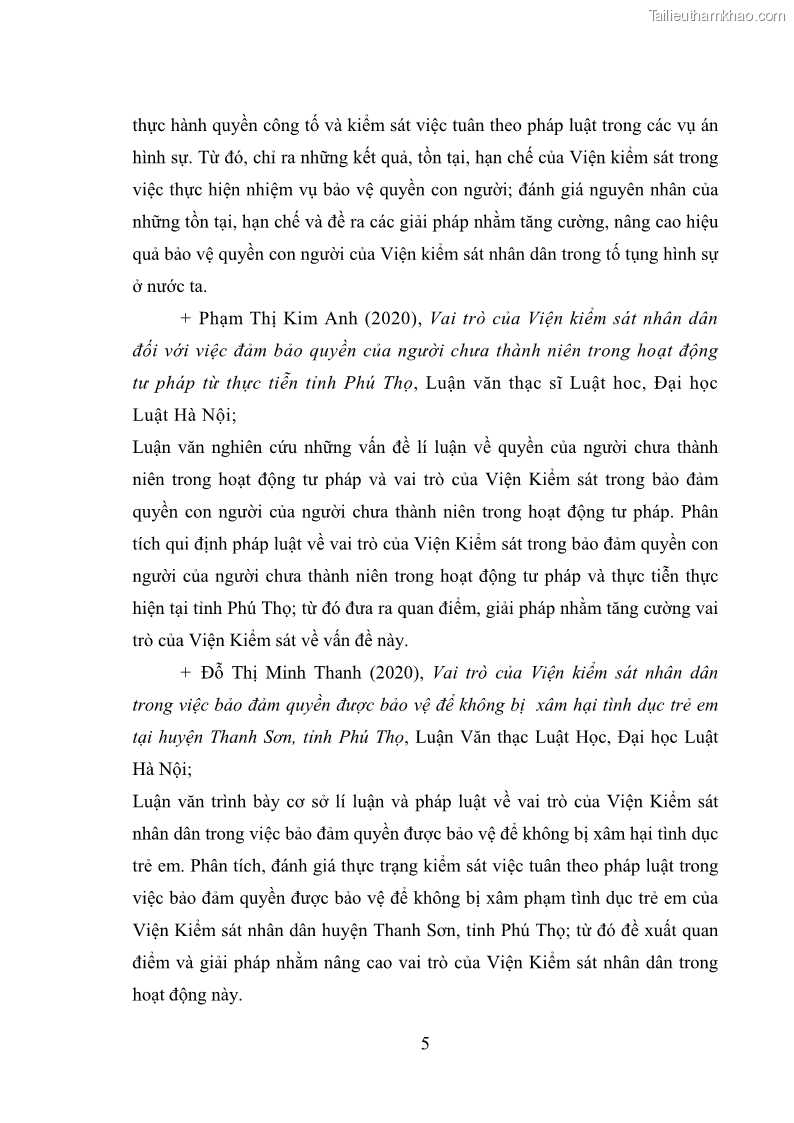 Luận văn thạc sĩ Bảo đảm quyền trẻ em trong các vụ án xâm hại tình dục tại Viện kiểm sát nhân dân thành phố Hà Nội - 2 Trang 14