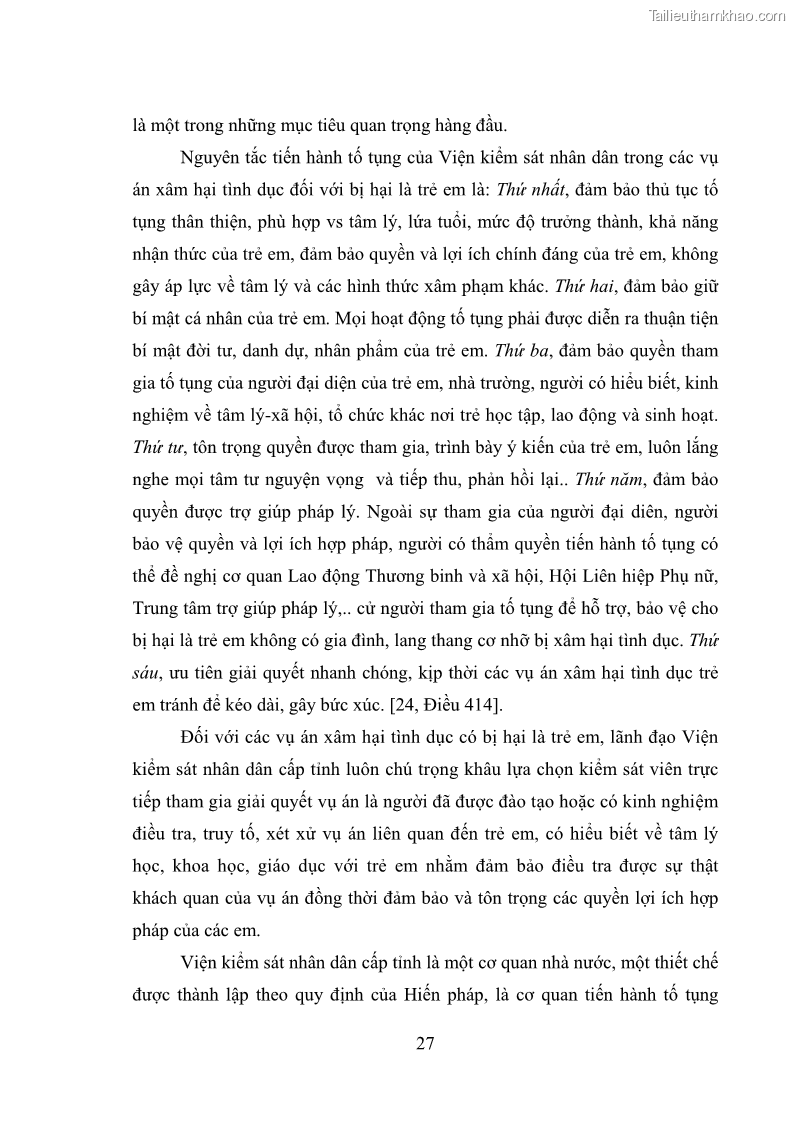 Luận văn thạc sĩ Bảo đảm quyền trẻ em trong các vụ án xâm hại tình dục tại Viện kiểm sát nhân dân thành phố Hà Nội - 3 Trang 36
