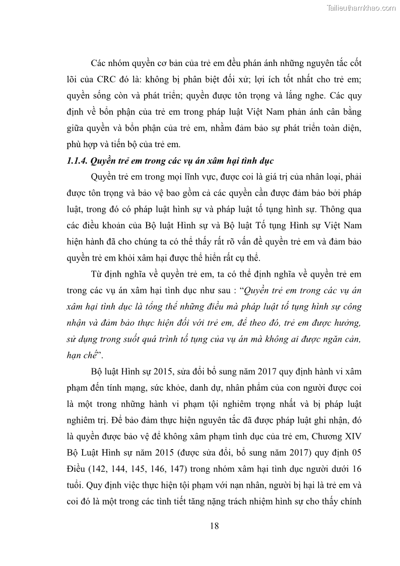 Luận văn thạc sĩ Bảo đảm quyền trẻ em trong các vụ án xâm hại tình dục tại Viện kiểm sát nhân dân thành phố Hà Nội - 3 Trang 27