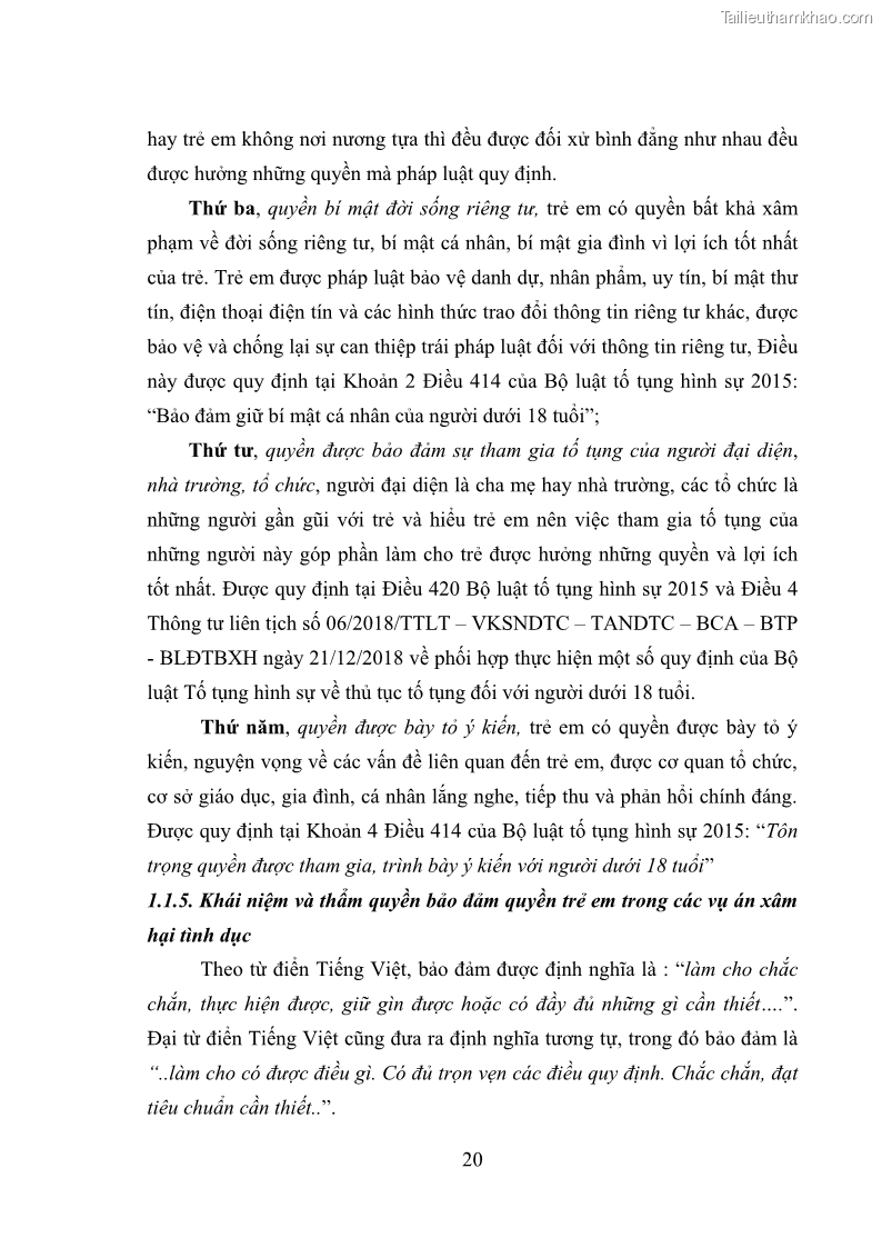 Luận văn thạc sĩ Bảo đảm quyền trẻ em trong các vụ án xâm hại tình dục tại Viện kiểm sát nhân dân thành phố Hà Nội - 3 Trang 29
