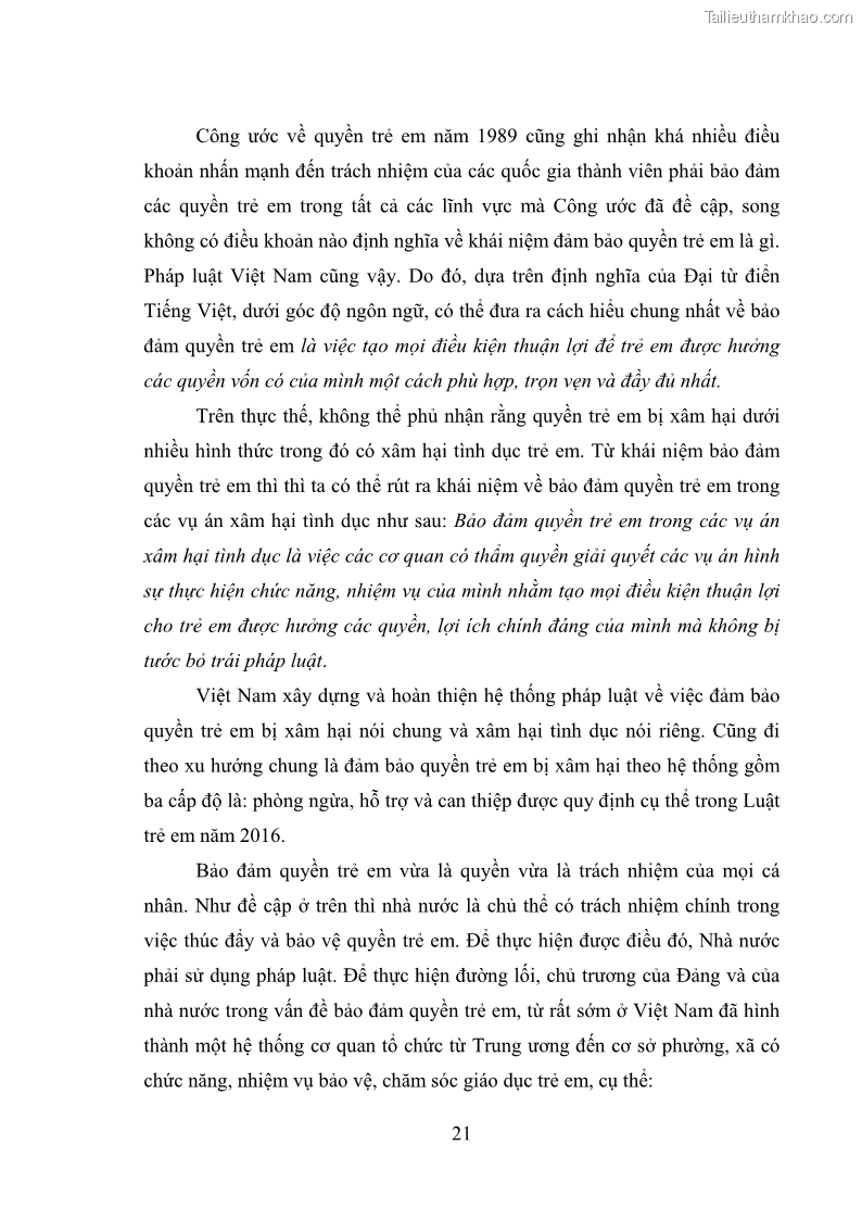 Luận văn thạc sĩ Bảo đảm quyền trẻ em trong các vụ án xâm hại tình dục tại Viện kiểm sát nhân dân thành phố Hà Nội - 3 Trang 30