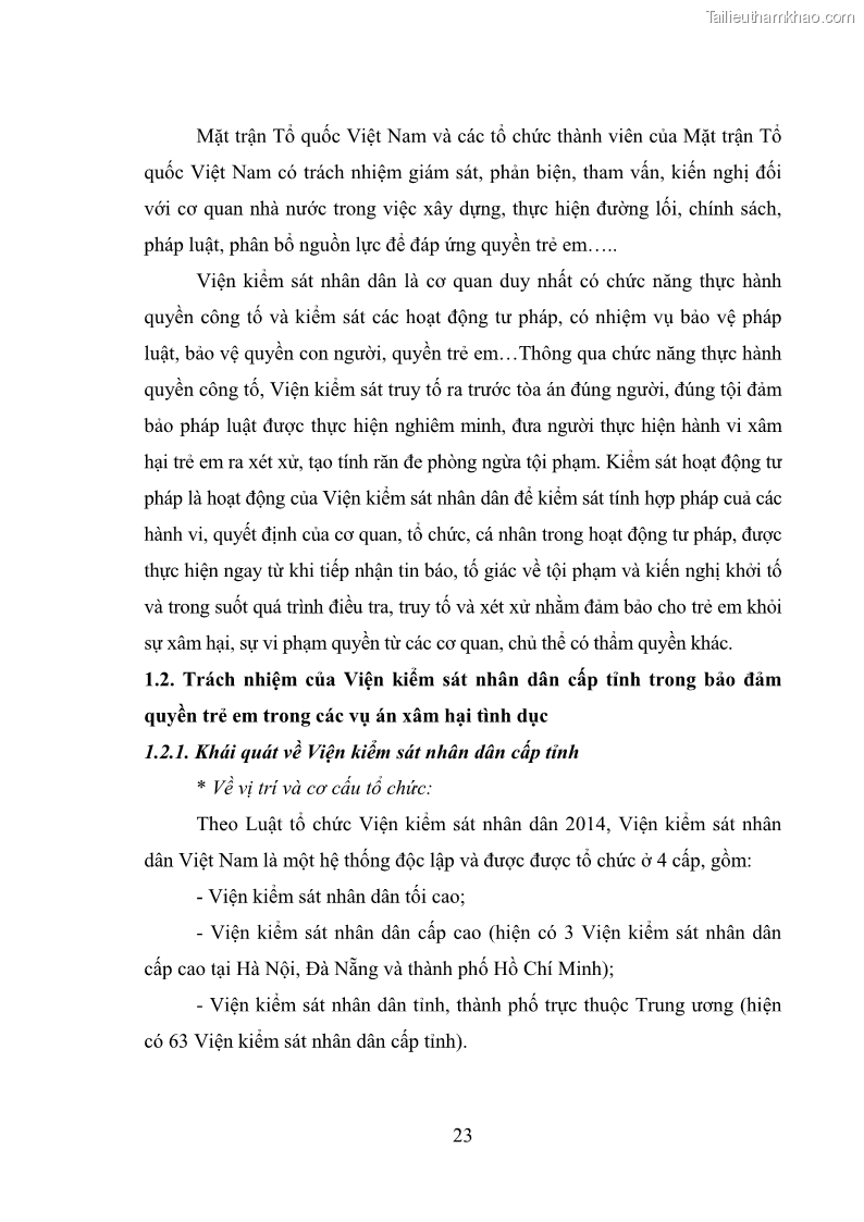 Luận văn thạc sĩ Bảo đảm quyền trẻ em trong các vụ án xâm hại tình dục tại Viện kiểm sát nhân dân thành phố Hà Nội - 3 Trang 32