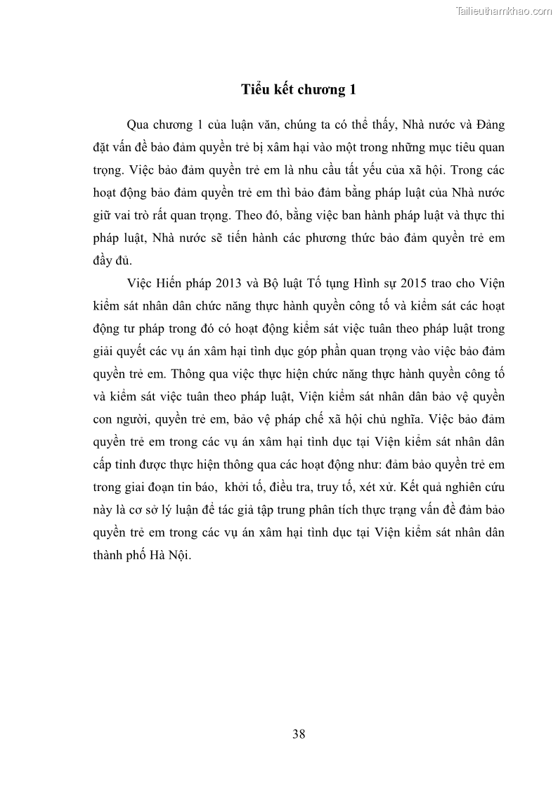 Luận văn thạc sĩ Bảo đảm quyền trẻ em trong các vụ án xâm hại tình dục tại Viện kiểm sát nhân dân thành phố Hà Nội - 4 Trang 47