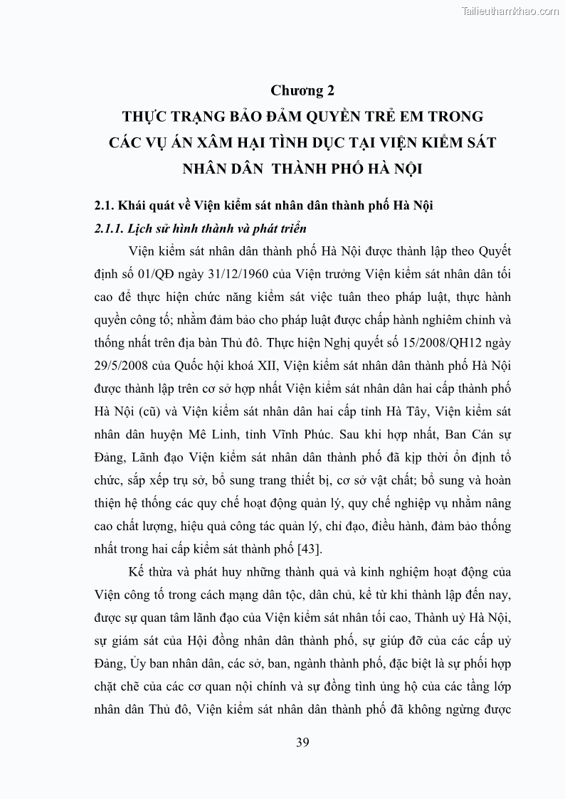 Luận văn thạc sĩ Bảo đảm quyền trẻ em trong các vụ án xâm hại tình dục tại Viện kiểm sát nhân dân thành phố Hà Nội - 4 Trang 48