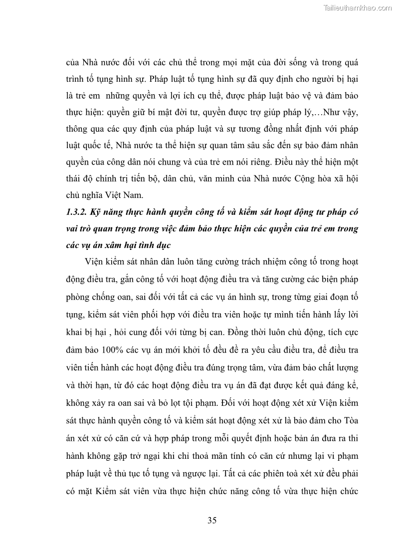 Luận văn thạc sĩ Bảo đảm quyền trẻ em trong các vụ án xâm hại tình dục tại Viện kiểm sát nhân dân thành phố Hà Nội - 4 Trang 44