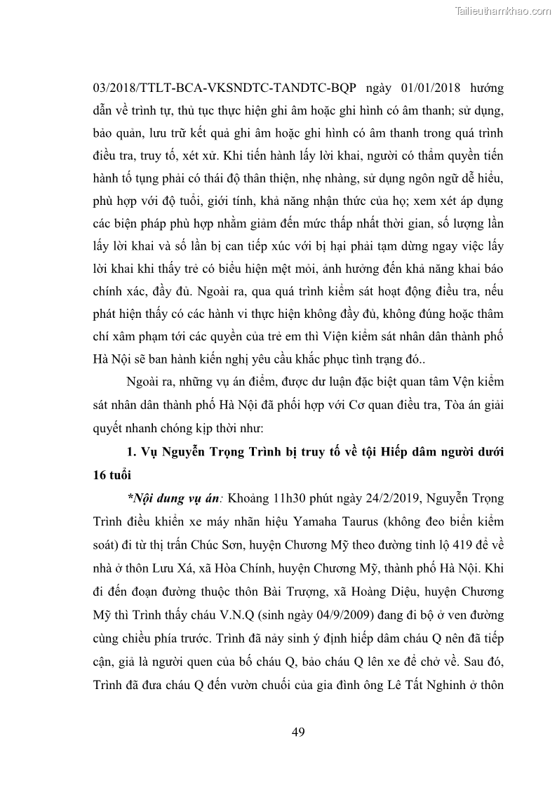 Luận văn thạc sĩ Bảo đảm quyền trẻ em trong các vụ án xâm hại tình dục tại Viện kiểm sát nhân dân thành phố Hà Nội - 5 Trang 58