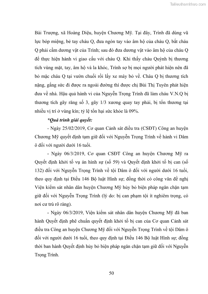 Luận văn thạc sĩ Bảo đảm quyền trẻ em trong các vụ án xâm hại tình dục tại Viện kiểm sát nhân dân thành phố Hà Nội - 5 Trang 59