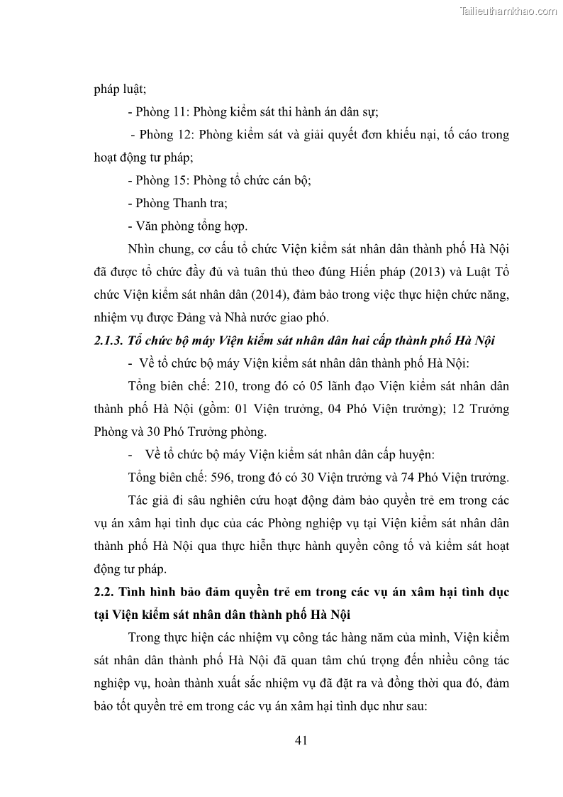Luận văn thạc sĩ Bảo đảm quyền trẻ em trong các vụ án xâm hại tình dục tại Viện kiểm sát nhân dân thành phố Hà Nội - 5 Trang 50