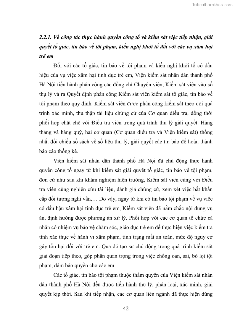 Luận văn thạc sĩ Bảo đảm quyền trẻ em trong các vụ án xâm hại tình dục tại Viện kiểm sát nhân dân thành phố Hà Nội - 5 Trang 51