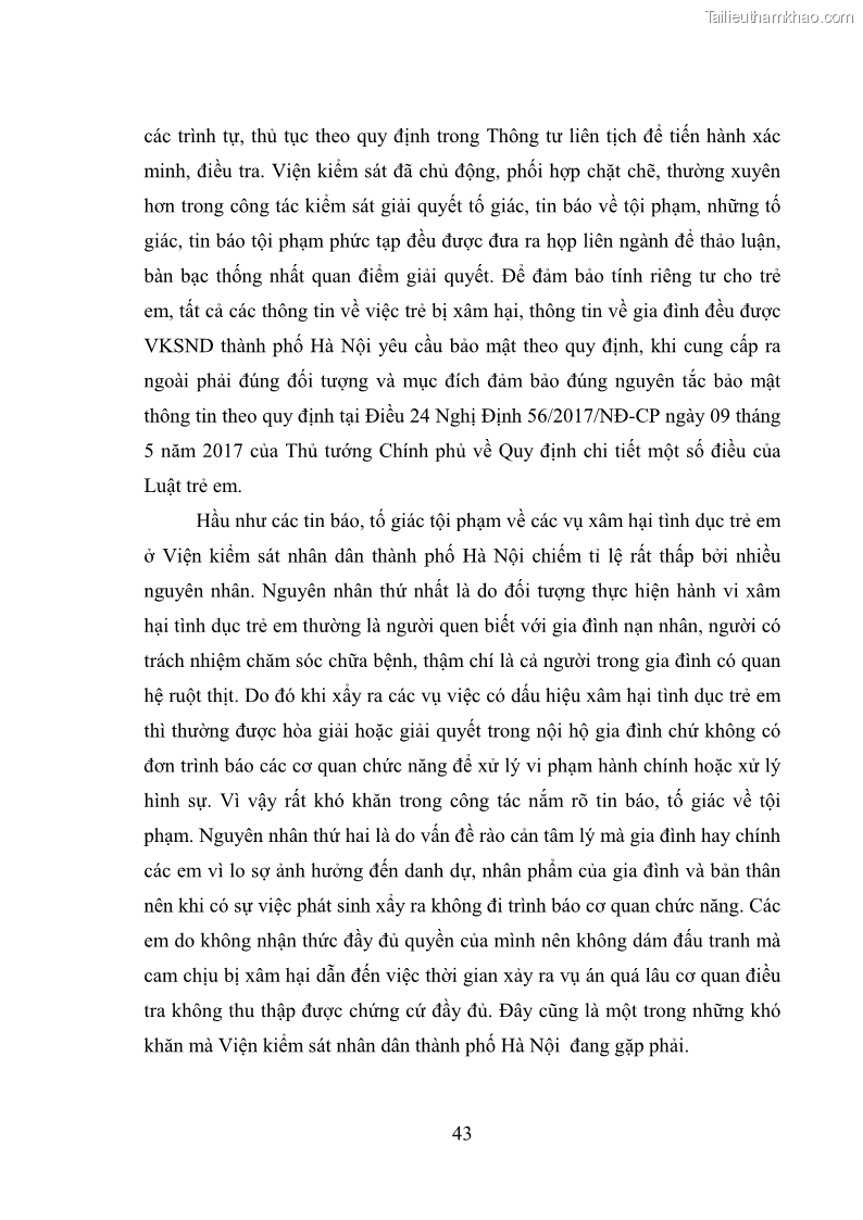 Luận văn thạc sĩ Bảo đảm quyền trẻ em trong các vụ án xâm hại tình dục tại Viện kiểm sát nhân dân thành phố Hà Nội - 5 Trang 52