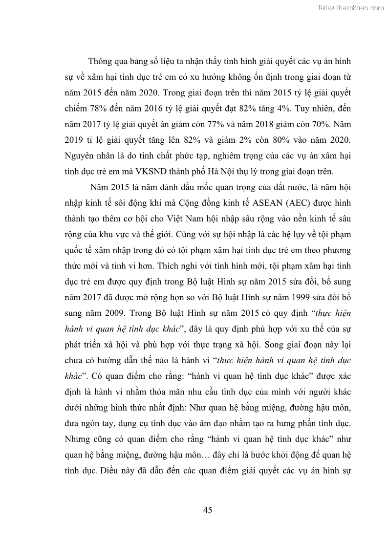 Luận văn thạc sĩ Bảo đảm quyền trẻ em trong các vụ án xâm hại tình dục tại Viện kiểm sát nhân dân thành phố Hà Nội - 5 Trang 54