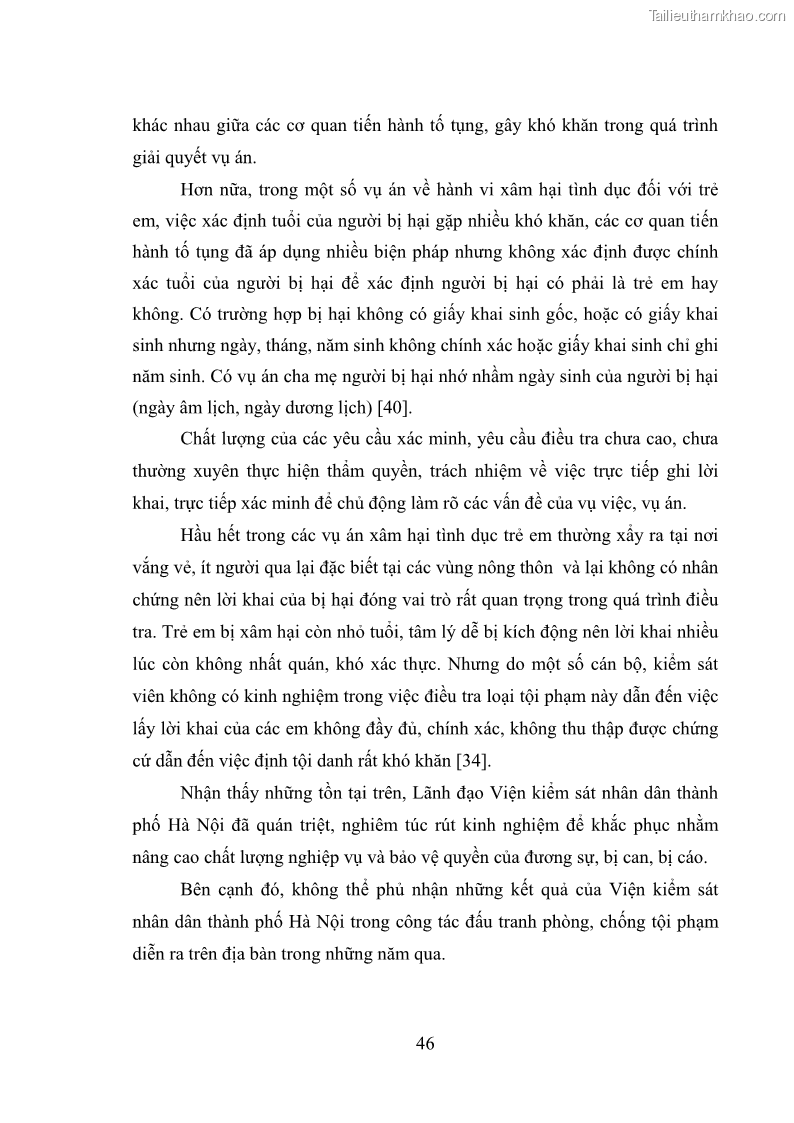 Luận văn thạc sĩ Bảo đảm quyền trẻ em trong các vụ án xâm hại tình dục tại Viện kiểm sát nhân dân thành phố Hà Nội - 5 Trang 55