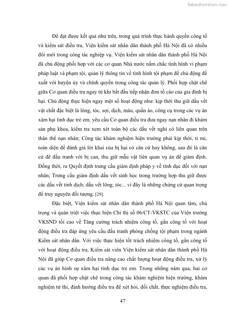 Luận văn thạc sĩ Bảo đảm quyền trẻ em trong các vụ án xâm hại tình dục tại Viện kiểm sát nhân dân thành phố Hà Nội - 5 Trang 56