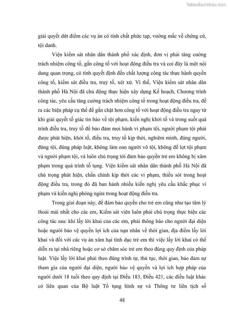 Luận văn thạc sĩ Bảo đảm quyền trẻ em trong các vụ án xâm hại tình dục tại Viện kiểm sát nhân dân thành phố Hà Nội - 5 Trang 57