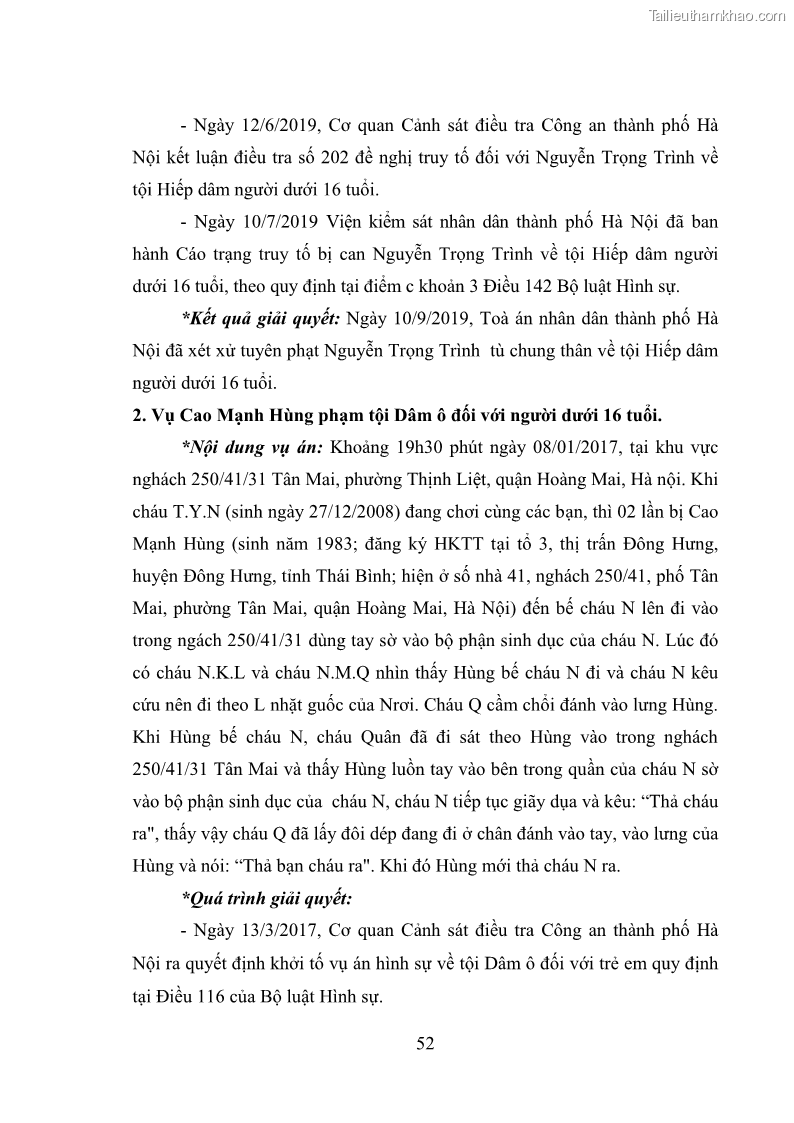 Luận văn thạc sĩ Bảo đảm quyền trẻ em trong các vụ án xâm hại tình dục tại Viện kiểm sát nhân dân thành phố Hà Nội - 6 Trang 61