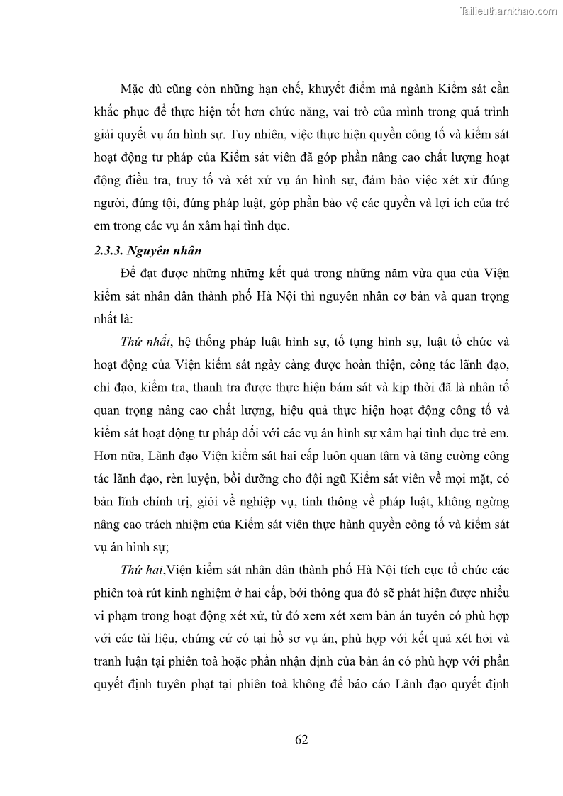 Luận văn thạc sĩ Bảo đảm quyền trẻ em trong các vụ án xâm hại tình dục tại Viện kiểm sát nhân dân thành phố Hà Nội - 6 Trang 71