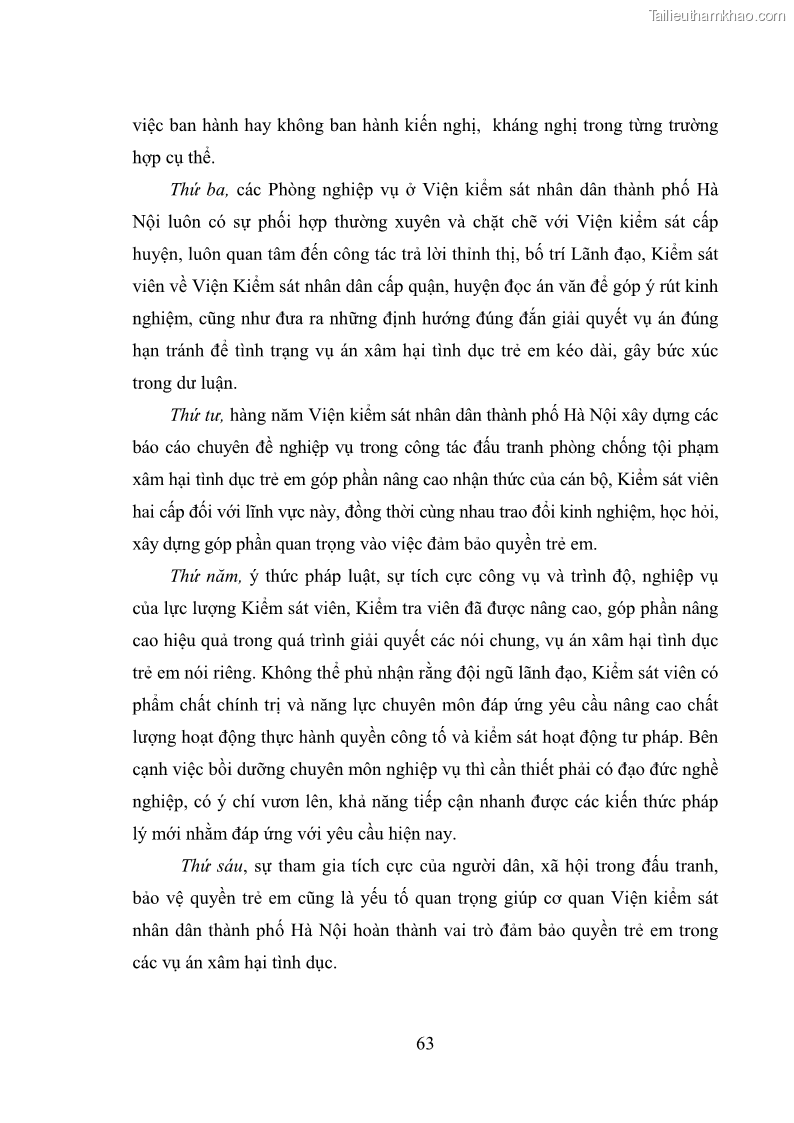 Luận văn thạc sĩ Bảo đảm quyền trẻ em trong các vụ án xâm hại tình dục tại Viện kiểm sát nhân dân thành phố Hà Nội - 6 Trang 72