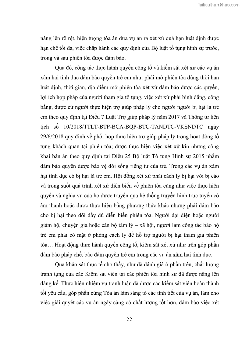 Luận văn thạc sĩ Bảo đảm quyền trẻ em trong các vụ án xâm hại tình dục tại Viện kiểm sát nhân dân thành phố Hà Nội - 6 Trang 64