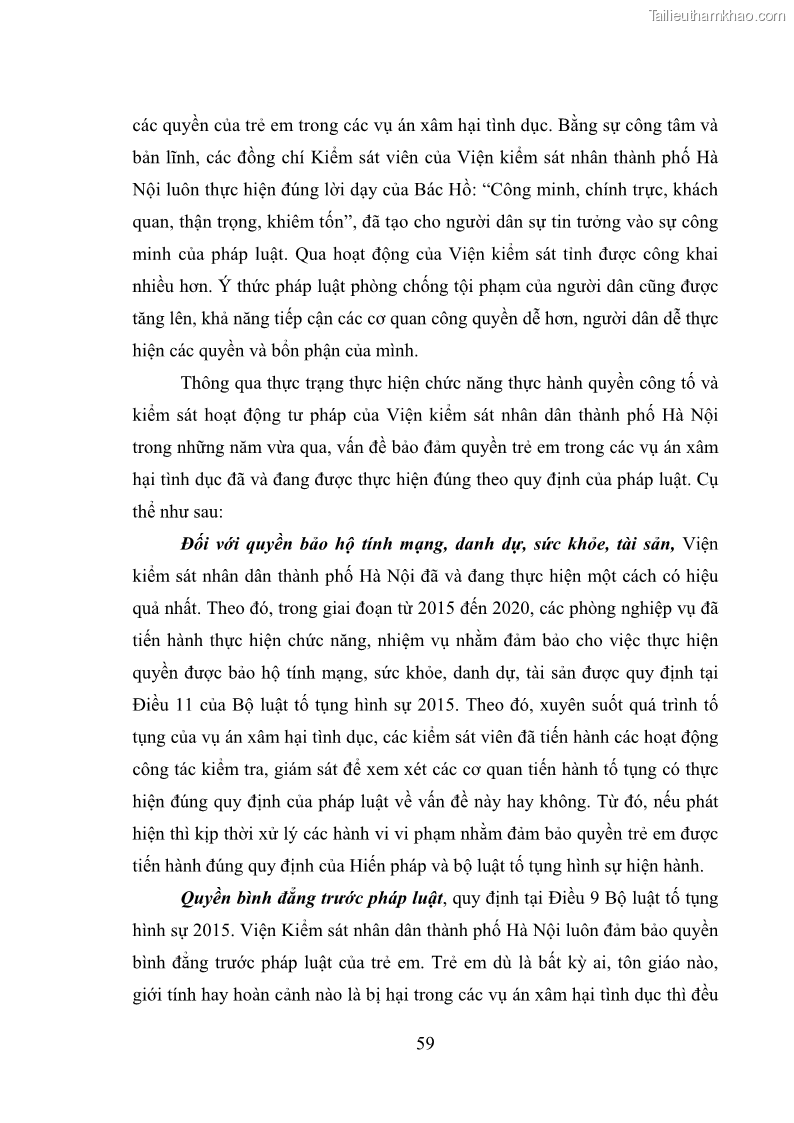 Luận văn thạc sĩ Bảo đảm quyền trẻ em trong các vụ án xâm hại tình dục tại Viện kiểm sát nhân dân thành phố Hà Nội - 6 Trang 68