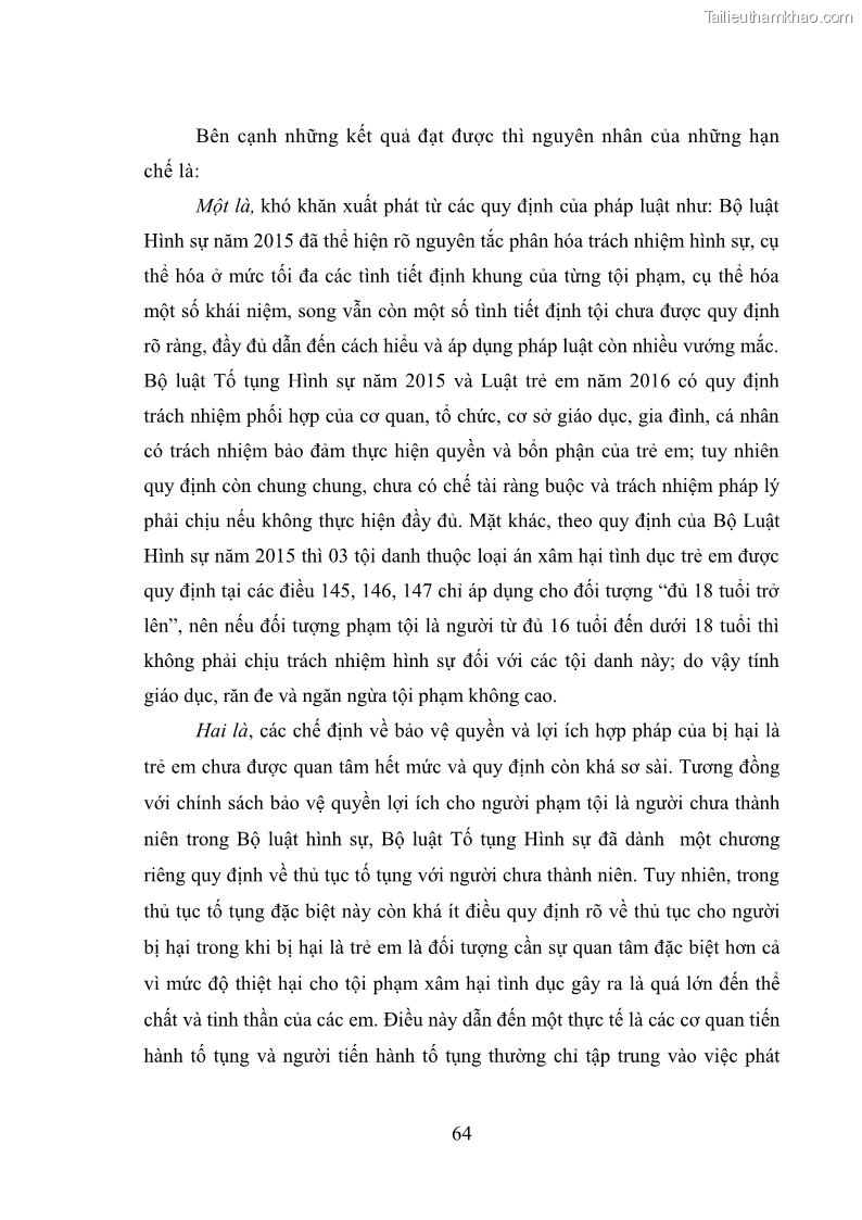 Luận văn thạc sĩ Bảo đảm quyền trẻ em trong các vụ án xâm hại tình dục tại Viện kiểm sát nhân dân thành phố Hà Nội - 7 Trang 73