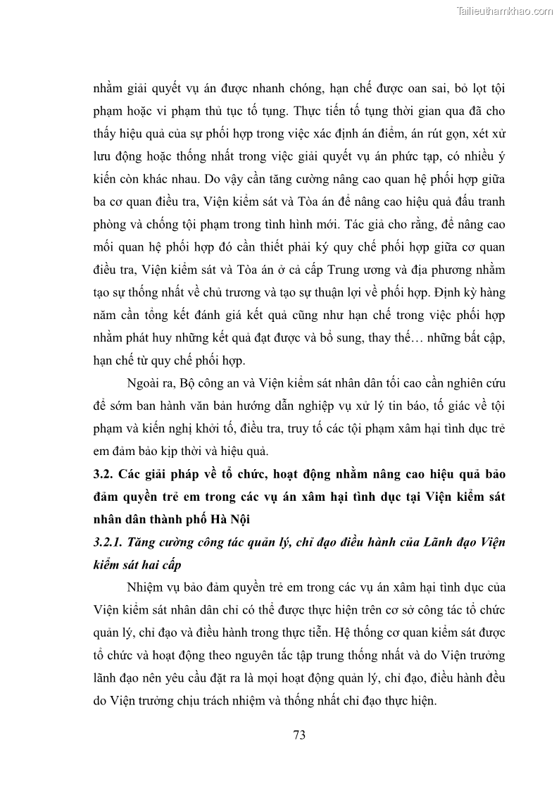 Luận văn thạc sĩ Bảo đảm quyền trẻ em trong các vụ án xâm hại tình dục tại Viện kiểm sát nhân dân thành phố Hà Nội - 7 Trang 82