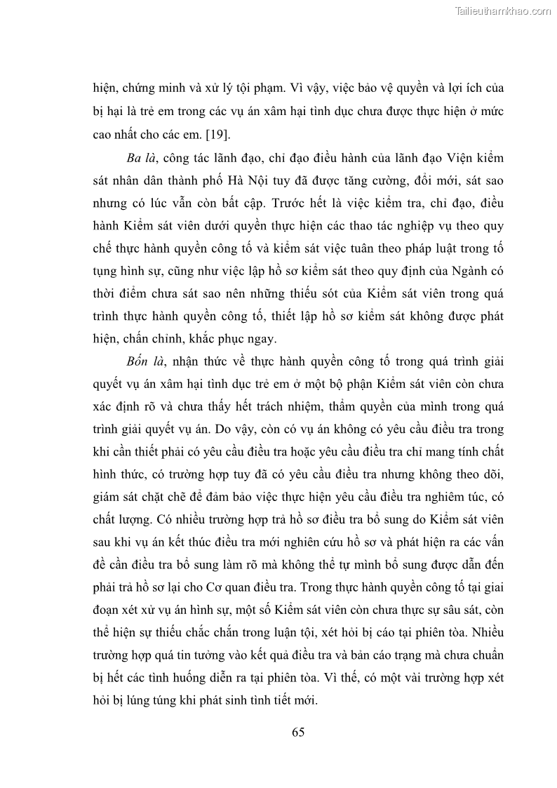 Luận văn thạc sĩ Bảo đảm quyền trẻ em trong các vụ án xâm hại tình dục tại Viện kiểm sát nhân dân thành phố Hà Nội - 7 Trang 74