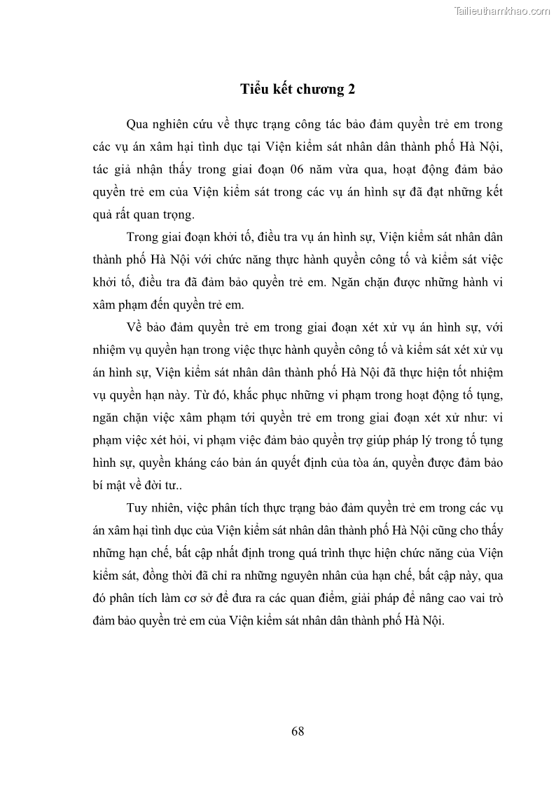 Luận văn thạc sĩ Bảo đảm quyền trẻ em trong các vụ án xâm hại tình dục tại Viện kiểm sát nhân dân thành phố Hà Nội - 7 Trang 77