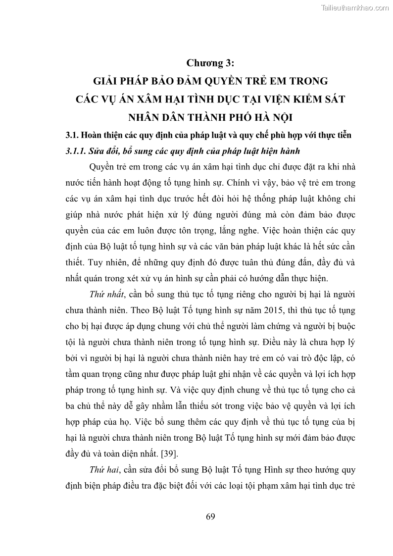 Luận văn thạc sĩ Bảo đảm quyền trẻ em trong các vụ án xâm hại tình dục tại Viện kiểm sát nhân dân thành phố Hà Nội - 7 Trang 78