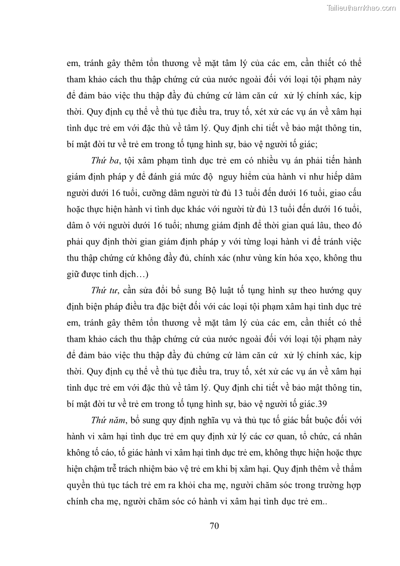 Luận văn thạc sĩ Bảo đảm quyền trẻ em trong các vụ án xâm hại tình dục tại Viện kiểm sát nhân dân thành phố Hà Nội - 7 Trang 79
