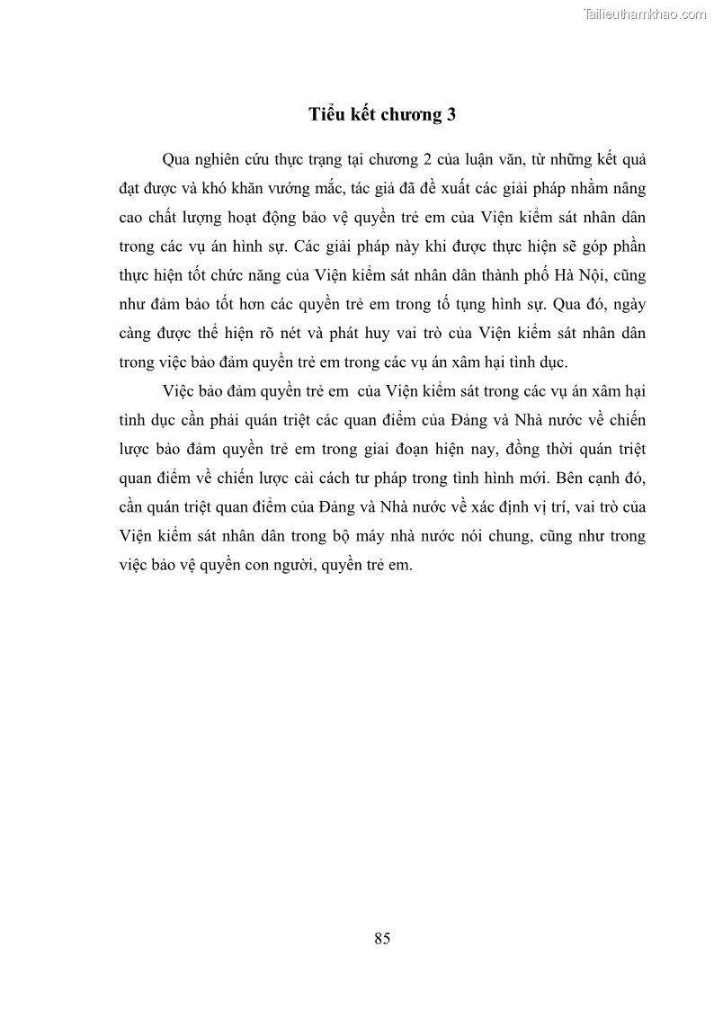 Luận văn thạc sĩ Bảo đảm quyền trẻ em trong các vụ án xâm hại tình dục tại Viện kiểm sát nhân dân thành phố Hà Nội - 8 Trang 94