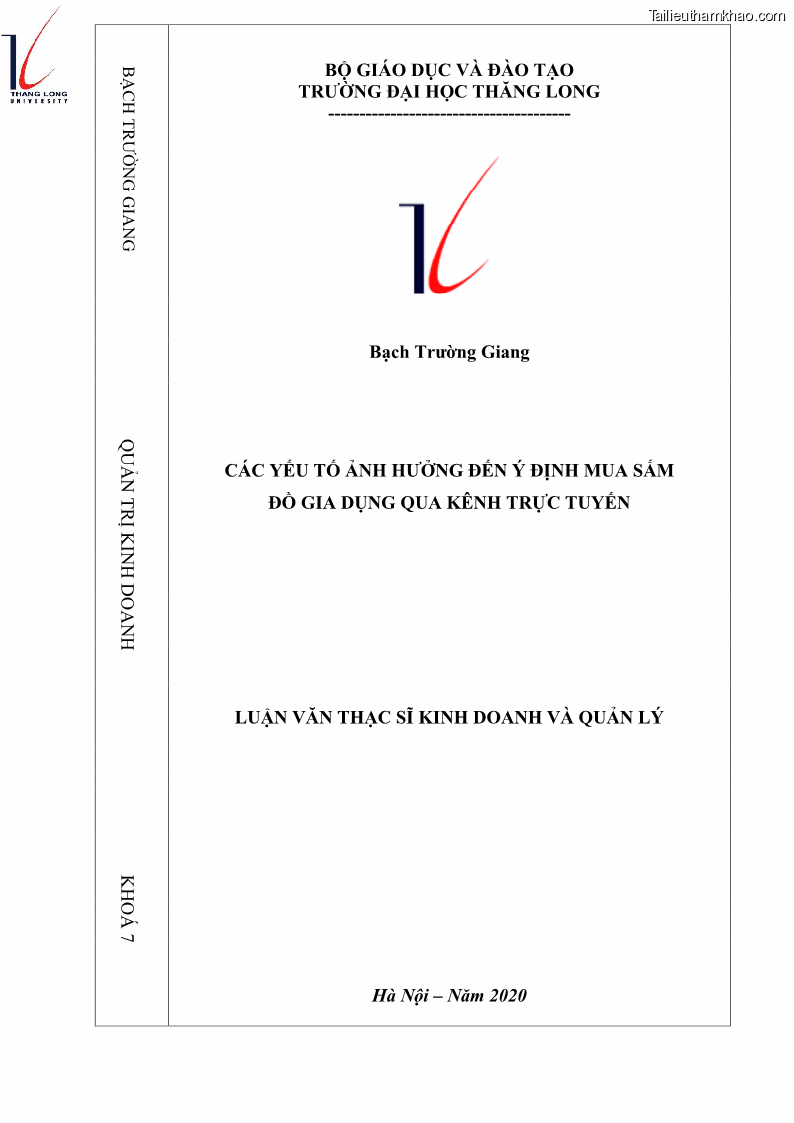Luận văn thạc sĩ kinh doanh và quản lý Các yếu tố ảnh hưởng đến ý định mua sắm đồ gia dụng qua kênh trực tuyến - 1 Trang 1