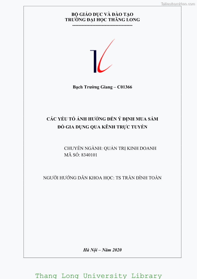 Luận văn thạc sĩ kinh doanh và quản lý Các yếu tố ảnh hưởng đến ý định mua sắm đồ gia dụng qua kênh trực tuyến - 1 Trang 2