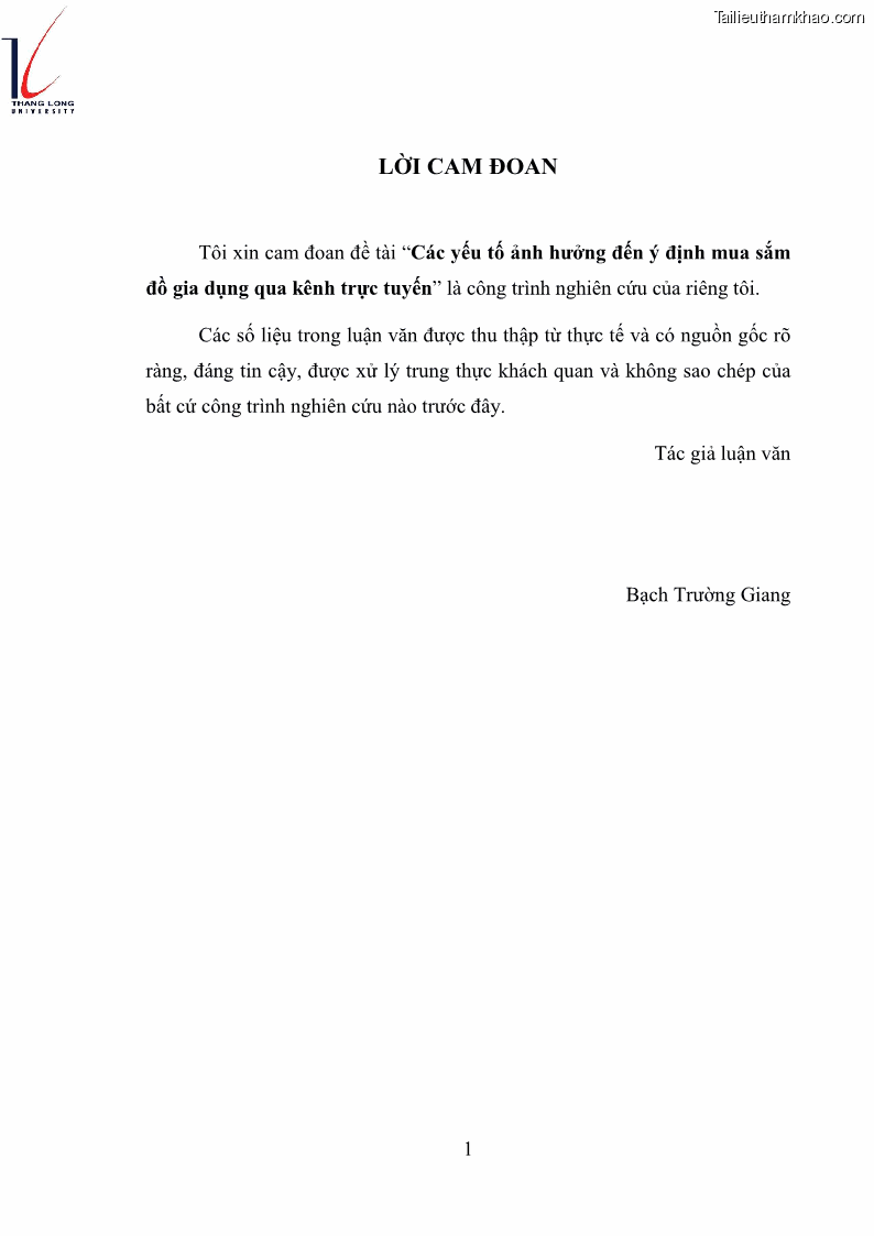 Luận văn thạc sĩ kinh doanh và quản lý Các yếu tố ảnh hưởng đến ý định mua sắm đồ gia dụng qua kênh trực tuyến - 1 Trang 3