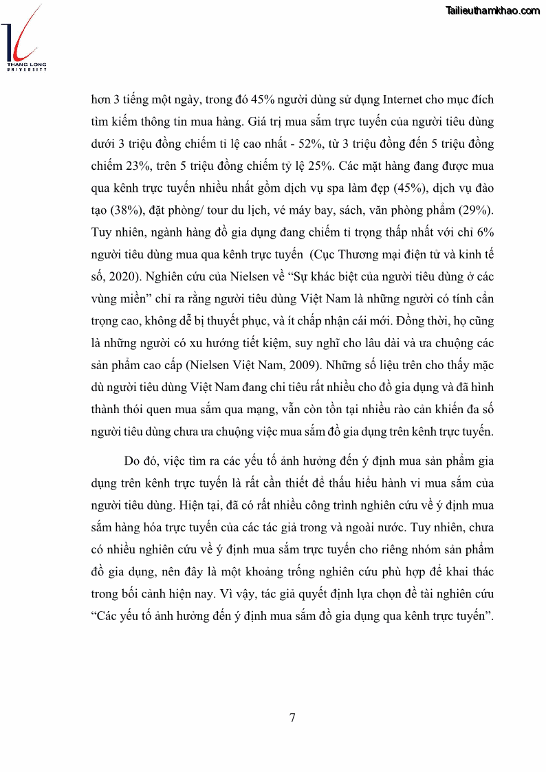 Luận văn thạc sĩ kinh doanh và quản lý Các yếu tố ảnh hưởng đến ý định mua sắm đồ gia dụng qua kênh trực tuyến - 1 Trang 9