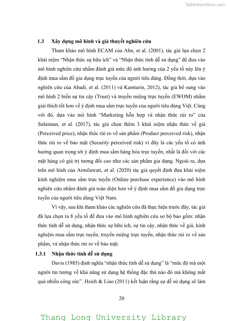 Luận văn thạc sĩ kinh doanh và quản lý Các yếu tố ảnh hưởng đến ý định mua sắm đồ gia dụng qua kênh trực tuyến - 2 Trang 22