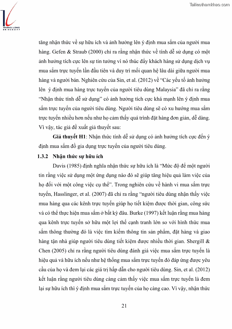 Luận văn thạc sĩ kinh doanh và quản lý Các yếu tố ảnh hưởng đến ý định mua sắm đồ gia dụng qua kênh trực tuyến - 2 Trang 23