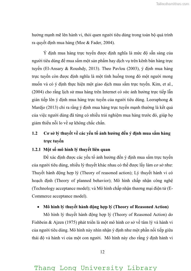 Luận văn thạc sĩ kinh doanh và quản lý Các yếu tố ảnh hưởng đến ý định mua sắm đồ gia dụng qua kênh trực tuyến - 2 Trang 14