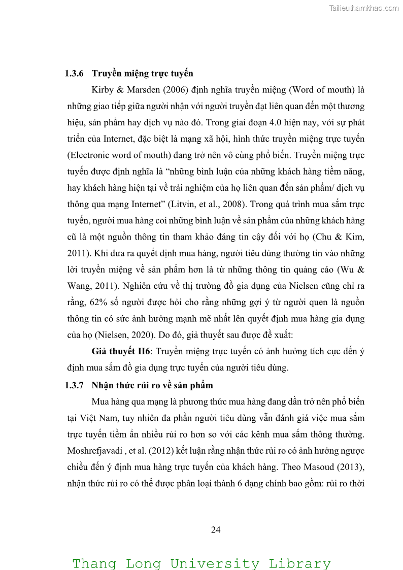 Luận văn thạc sĩ kinh doanh và quản lý Các yếu tố ảnh hưởng đến ý định mua sắm đồ gia dụng qua kênh trực tuyến - 3 Trang 26