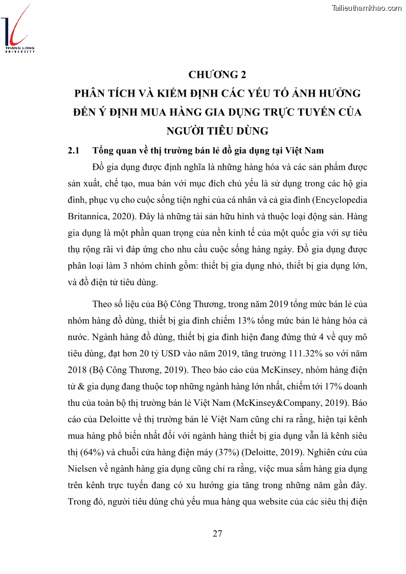 Luận văn thạc sĩ kinh doanh và quản lý Các yếu tố ảnh hưởng đến ý định mua sắm đồ gia dụng qua kênh trực tuyến - 3 Trang 29