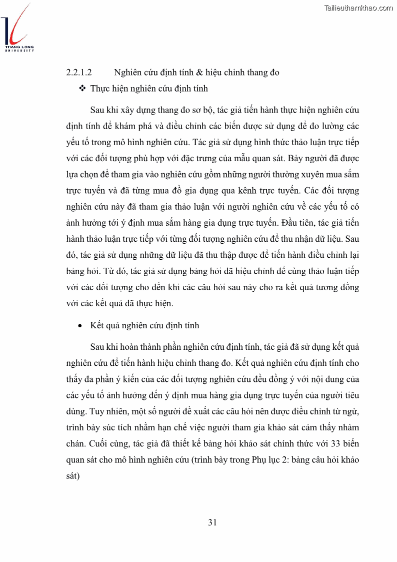 Luận văn thạc sĩ kinh doanh và quản lý Các yếu tố ảnh hưởng đến ý định mua sắm đồ gia dụng qua kênh trực tuyến - 3 Trang 33