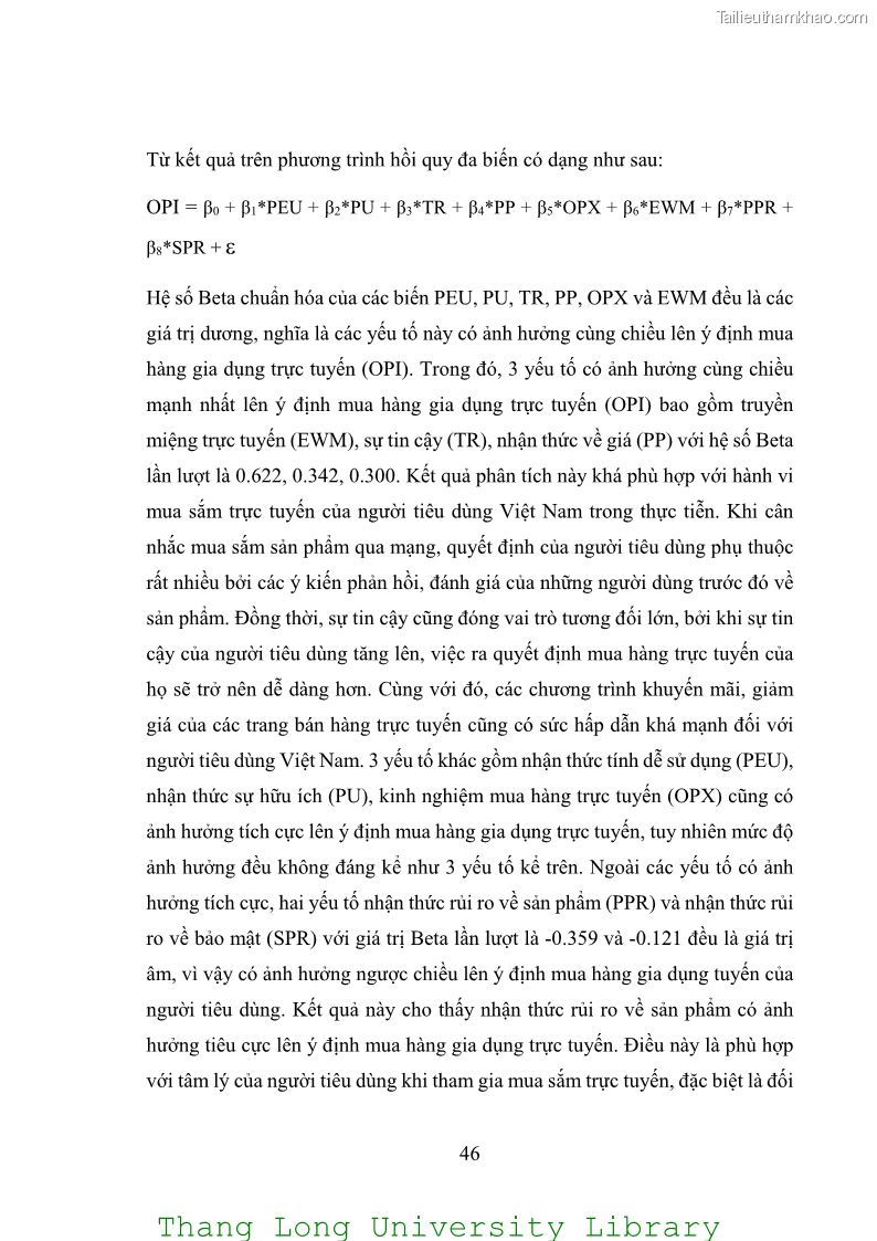 Luận văn thạc sĩ kinh doanh và quản lý Các yếu tố ảnh hưởng đến ý định mua sắm đồ gia dụng qua kênh trực tuyến - 4 Trang 48
