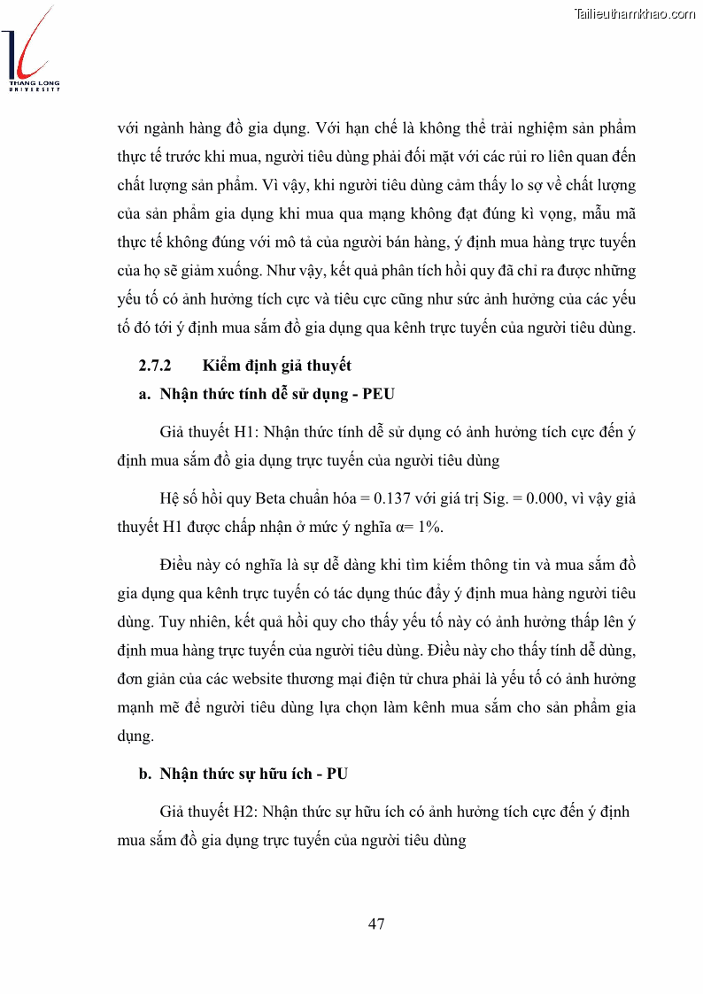 Luận văn thạc sĩ kinh doanh và quản lý Các yếu tố ảnh hưởng đến ý định mua sắm đồ gia dụng qua kênh trực tuyến - 5 Trang 49