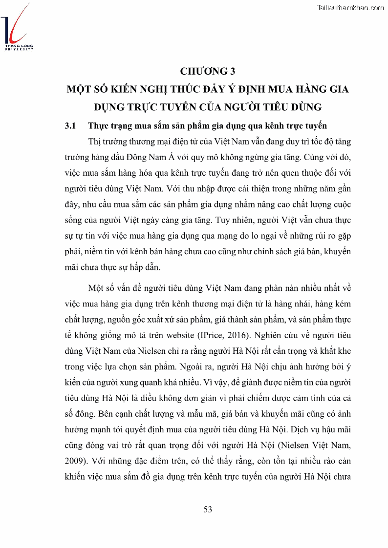 Luận văn thạc sĩ kinh doanh và quản lý Các yếu tố ảnh hưởng đến ý định mua sắm đồ gia dụng qua kênh trực tuyến - 5 Trang 55