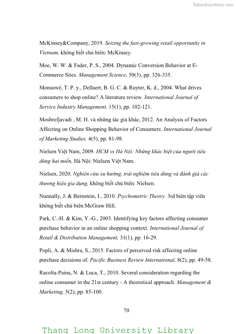 Luận văn thạc sĩ kinh doanh và quản lý Các yếu tố ảnh hưởng đến ý định mua sắm đồ gia dụng qua kênh trực tuyến - 6 Trang 72