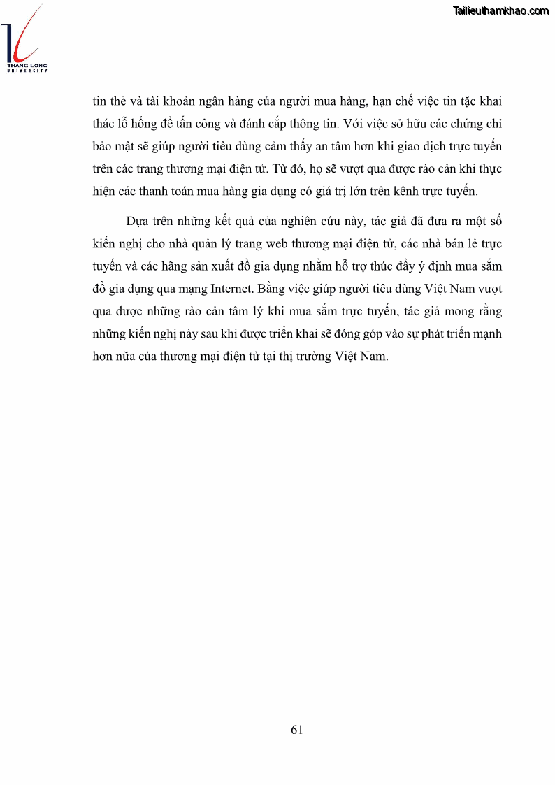 Luận văn thạc sĩ kinh doanh và quản lý Các yếu tố ảnh hưởng đến ý định mua sắm đồ gia dụng qua kênh trực tuyến - 6 Trang 63