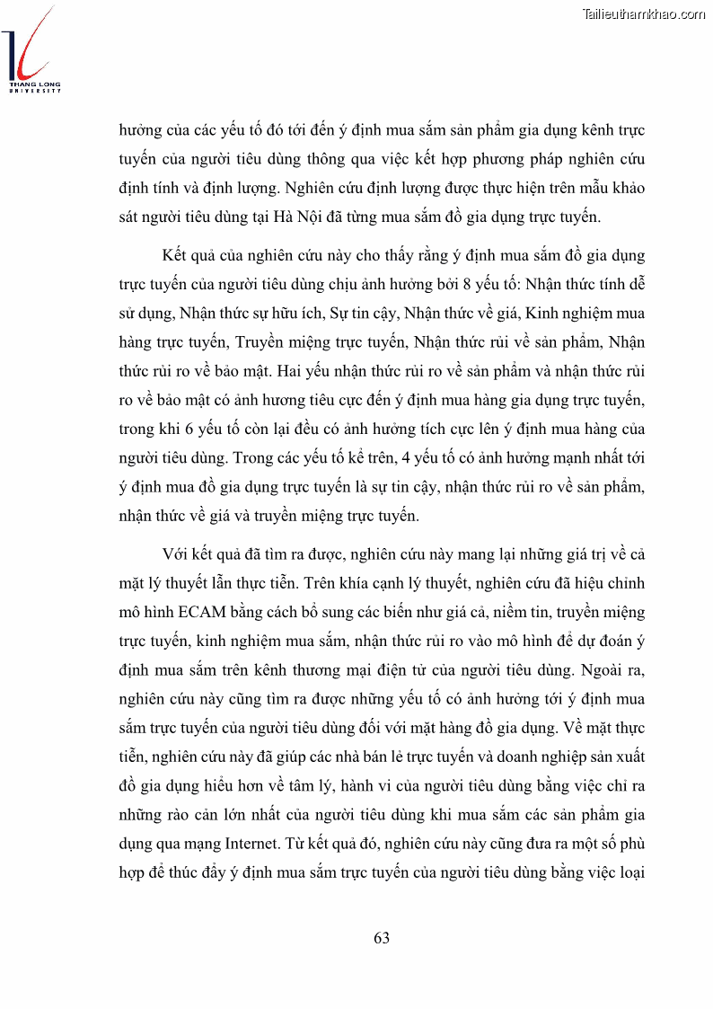 Luận văn thạc sĩ kinh doanh và quản lý Các yếu tố ảnh hưởng đến ý định mua sắm đồ gia dụng qua kênh trực tuyến - 6 Trang 65