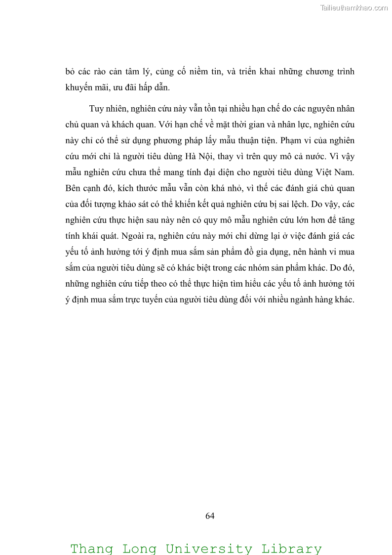 Luận văn thạc sĩ kinh doanh và quản lý Các yếu tố ảnh hưởng đến ý định mua sắm đồ gia dụng qua kênh trực tuyến - 6 Trang 66