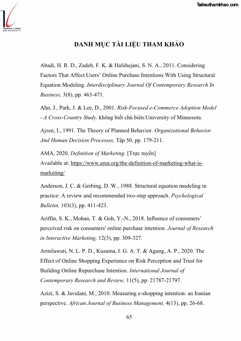 Luận văn thạc sĩ kinh doanh và quản lý Các yếu tố ảnh hưởng đến ý định mua sắm đồ gia dụng qua kênh trực tuyến - 6 Trang 67