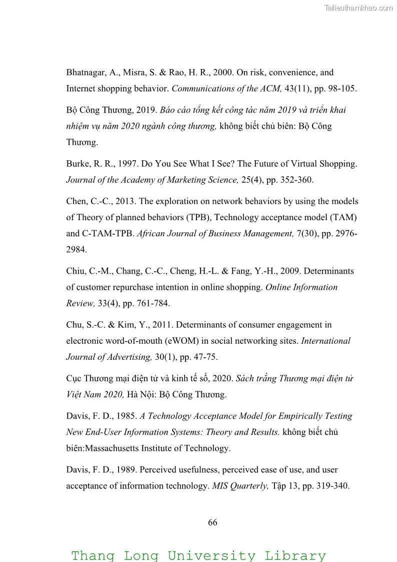 Luận văn thạc sĩ kinh doanh và quản lý Các yếu tố ảnh hưởng đến ý định mua sắm đồ gia dụng qua kênh trực tuyến - 6 Trang 68