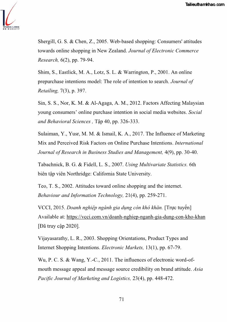 Luận văn thạc sĩ kinh doanh và quản lý Các yếu tố ảnh hưởng đến ý định mua sắm đồ gia dụng qua kênh trực tuyến - 7 Trang 73